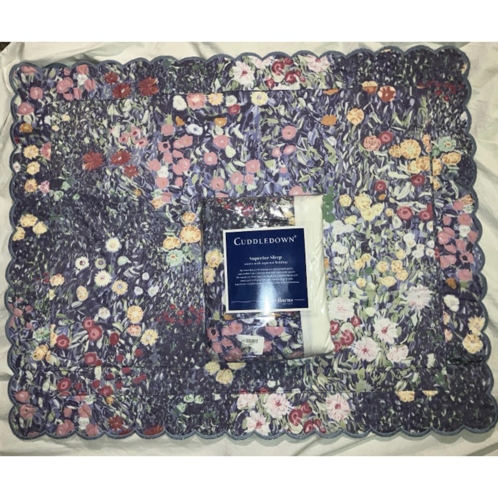 Cuddledown NEW Monet Pillow Sham twin Bed Skirt new in package 100% cotton luxe
